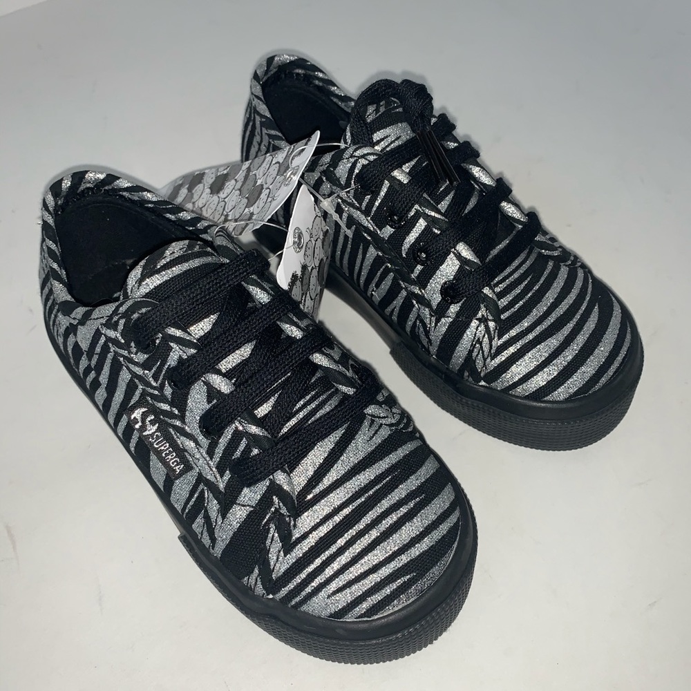 Superga Bambino Zebra Print Black Silver Sneaker - Picture 2 of 10